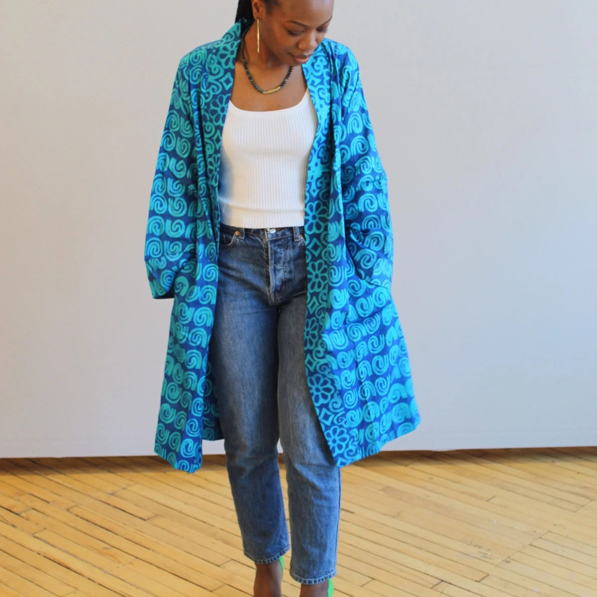 Blue Swirl Batik Kimono - LOVE DOT, Inc.