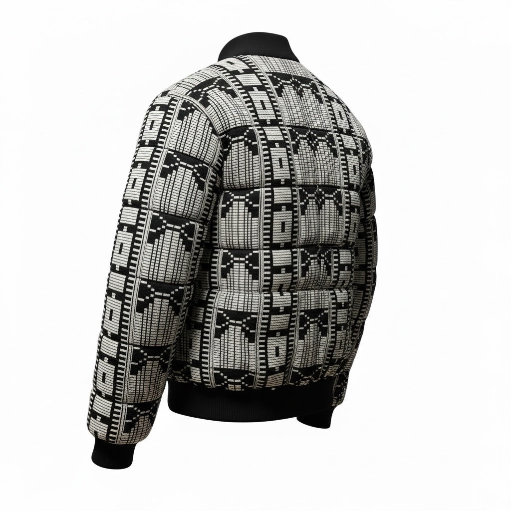Nkem Akwete Black & White Bomber Jacket (Sample) - LOVE DOT, Inc.
