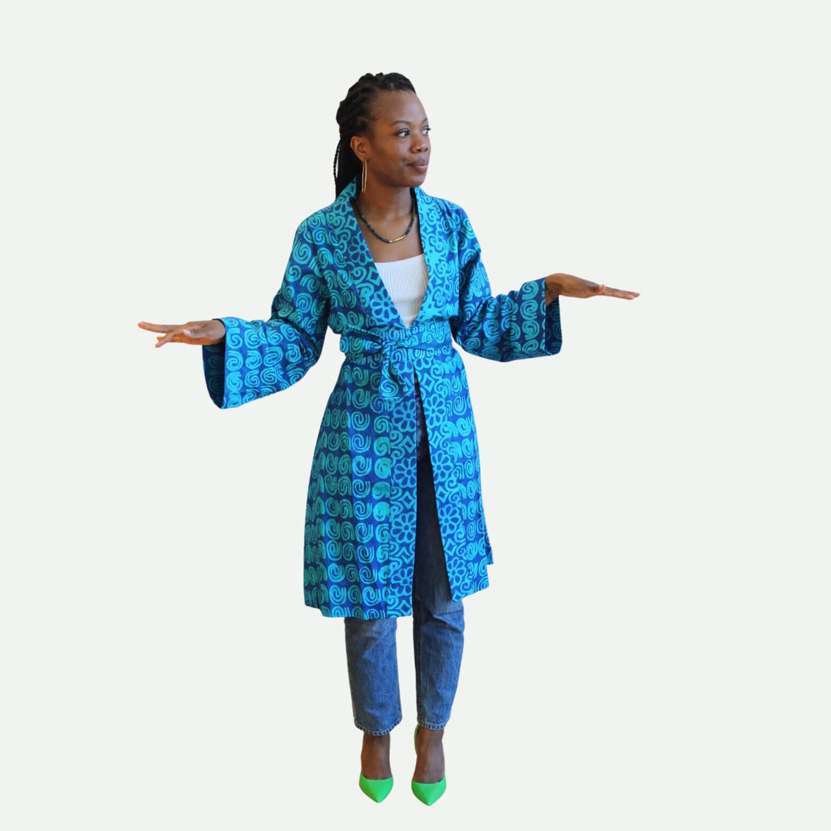 Blue Swirl Batik Kimono - LOVE DOT, Inc.