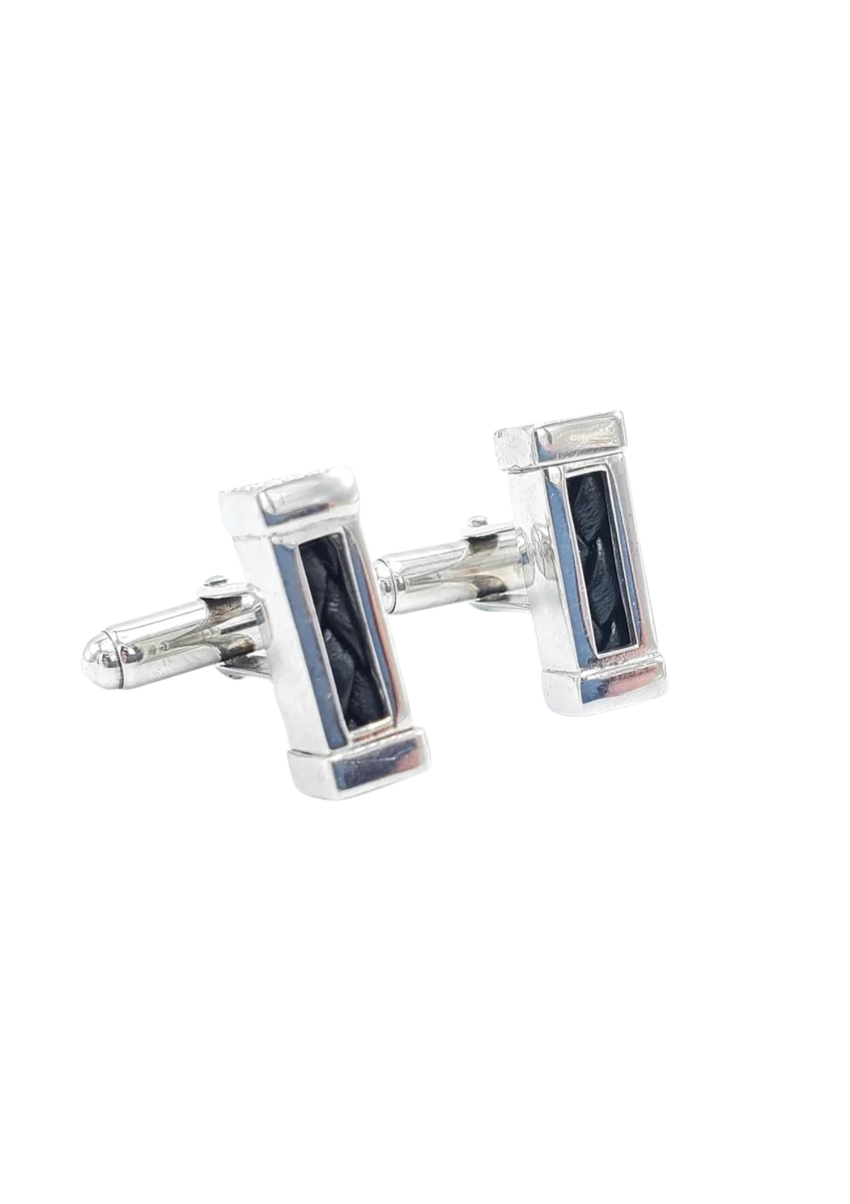 Roberto Mantellassi Sterling Silver and Black Leather Cufflinks - LOVE DOT, Inc.