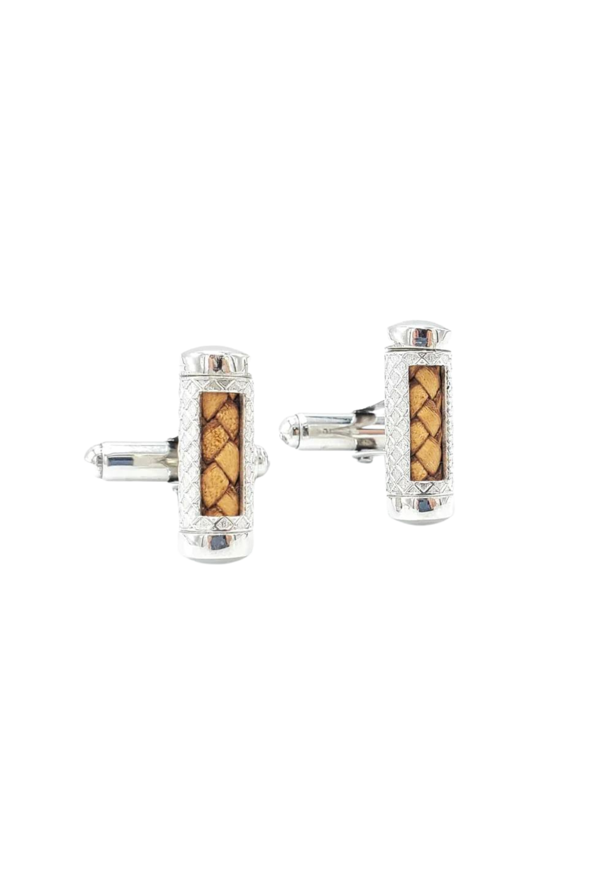 Roberto Mantellassi Sterling Silver and Brown Leather Cufflinks - LOVE DOT, Inc.