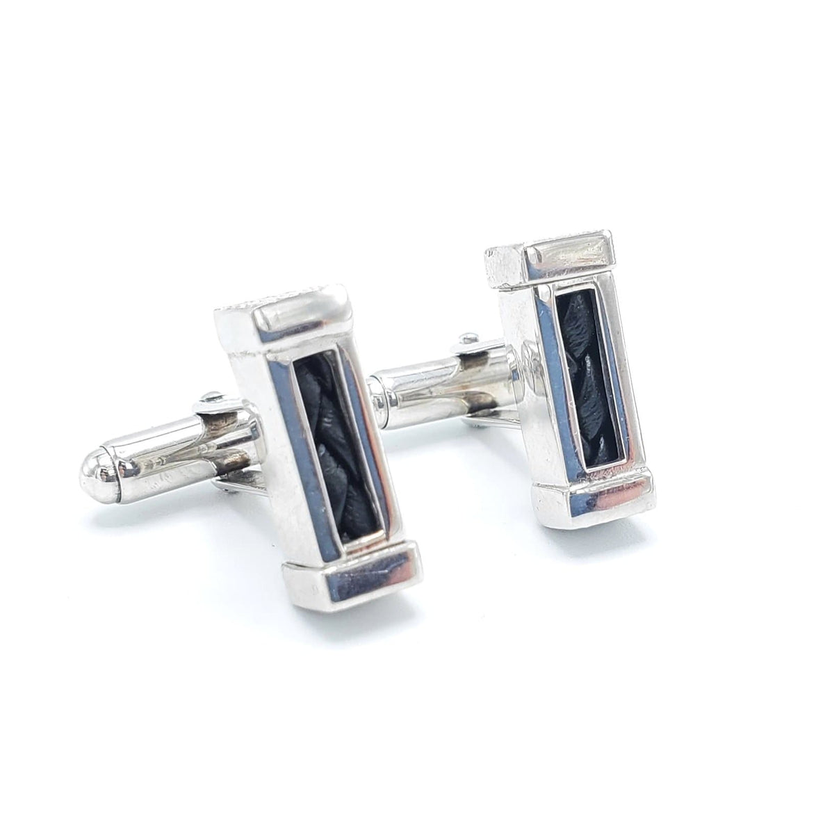 Roberto Mantellassi Sterling Silver and Black Leather Cufflinks - LOVE DOT, Inc.