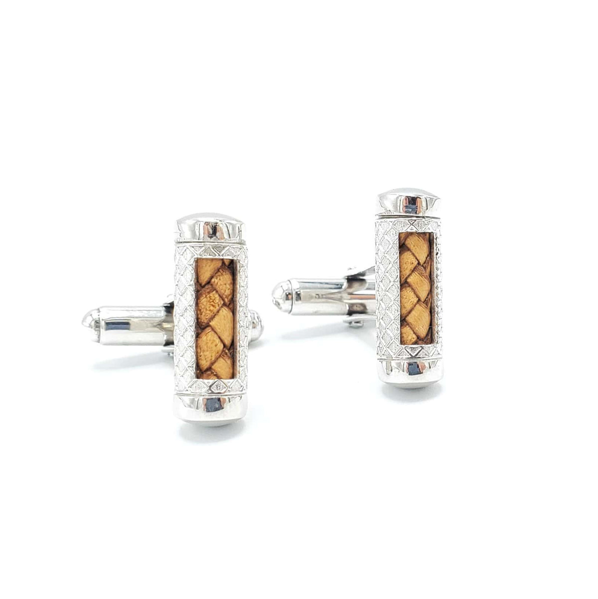 Roberto Mantellassi Sterling Silver and Brown Leather Cufflinks - LOVE DOT, Inc.